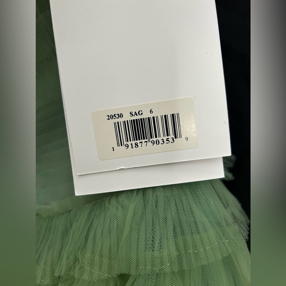 Mac Duggal 20530 NWT Strapless Ruffle Gown with Feathers in Sage - Picture 7 of 12
